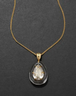 Bonbon Crystal Teardrop Lucite Pendant Necklace- Clear