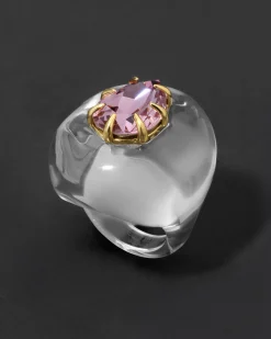 Bonbon Crystal Teardrop Lucite Ring- Clear + Petal Crystal