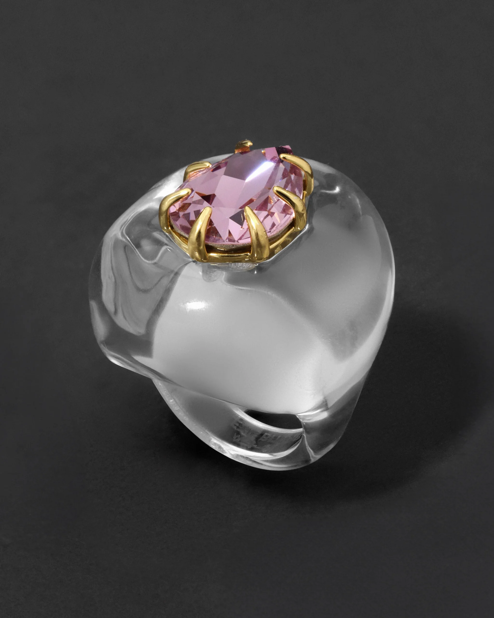 Bonbon Crystal Teardrop Lucite Ring- Clear + Petal Crystal