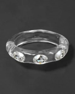 Bonbon Large Crystal Studded Lucite Hinge Bracelet- Clear