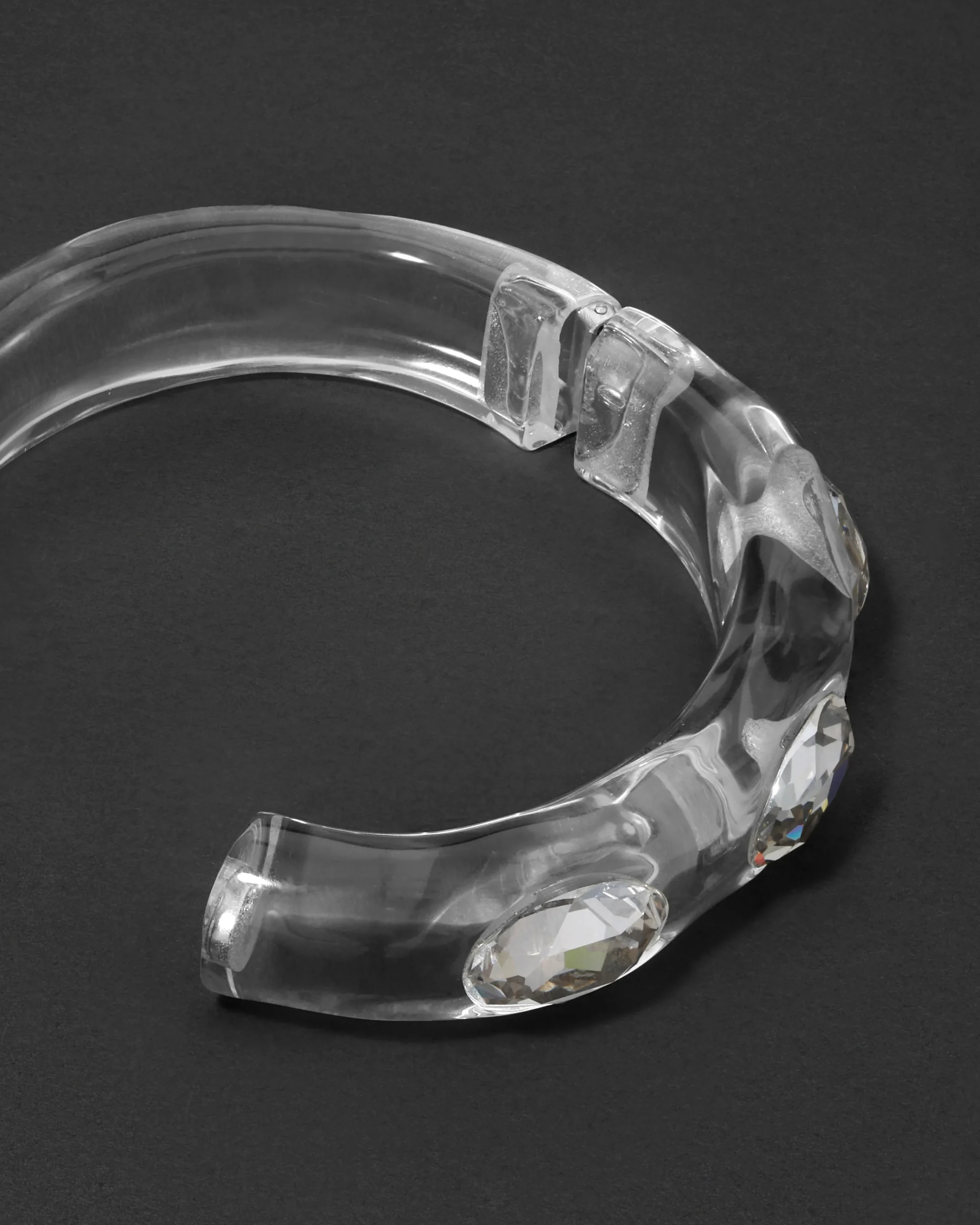 Bonbon Large Crystal Studded Lucite Hinge Bracelet- Clear