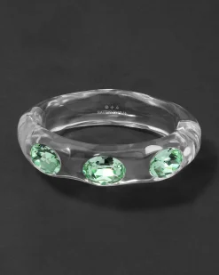 Bonbon Large Crystal Studded Lucite Hinge Bracelet- Clear + Basil Crystal
