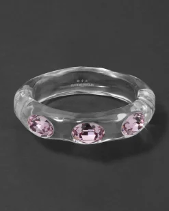 Bonbon Large Crystal Studded Lucite Hinge Bracelet- Clear + Petal Crystal
