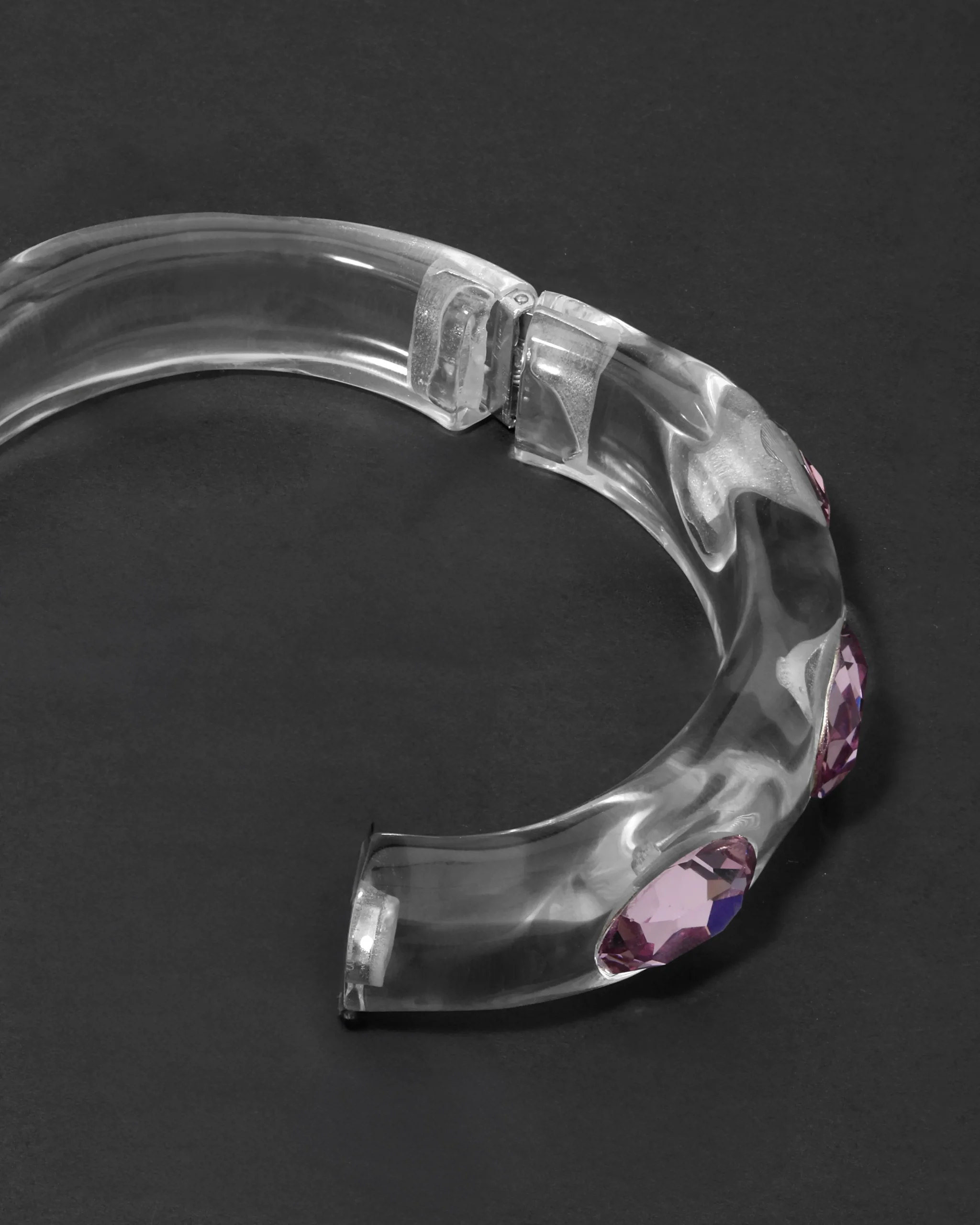 Bonbon Large Crystal Studded Lucite Hinge Bracelet- Clear + Petal Crystal