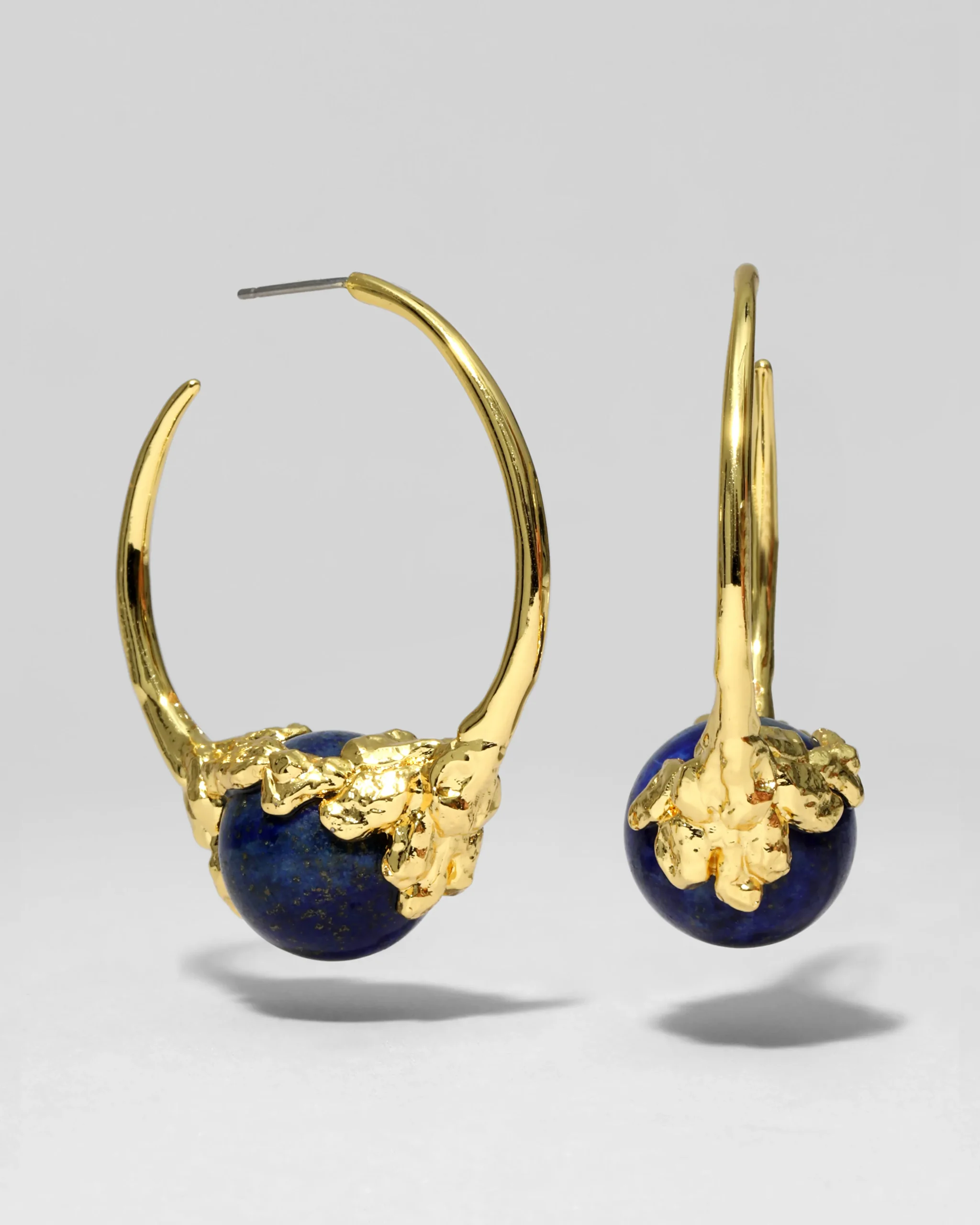 Brut Gold Capped Lapis Hoop Earring