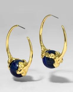 Brut Gold Capped Lapis Hoop Earring