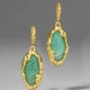 Brut Gold Green Agate Leverback Earring
