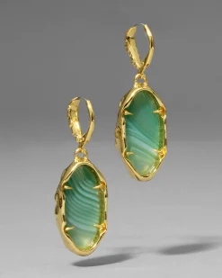 Brut Gold Green Agate Leverback Earring