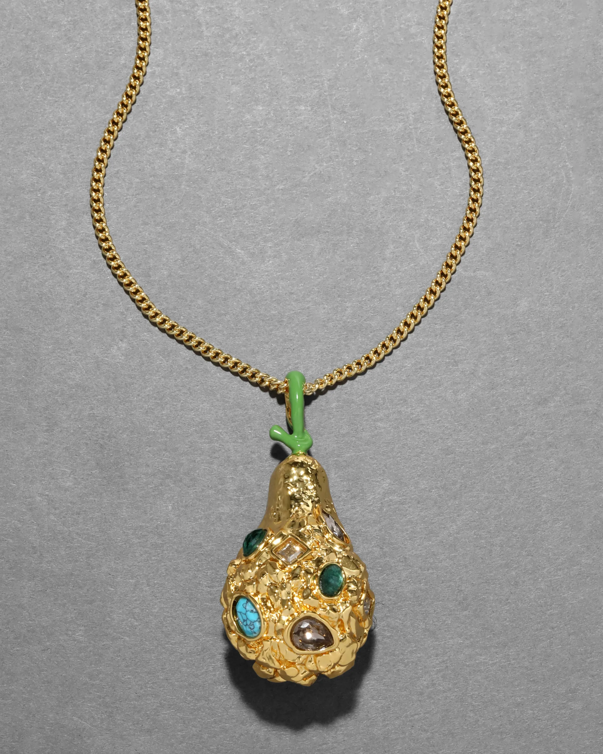 Brut Gold Jewel Studded Pear Pendant Necklace