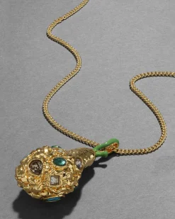 Brut Gold Jewel Studded Pear Pendant Necklace