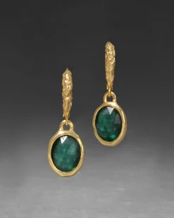 Brut Gold Linear Drop Earring- Green Pyrite