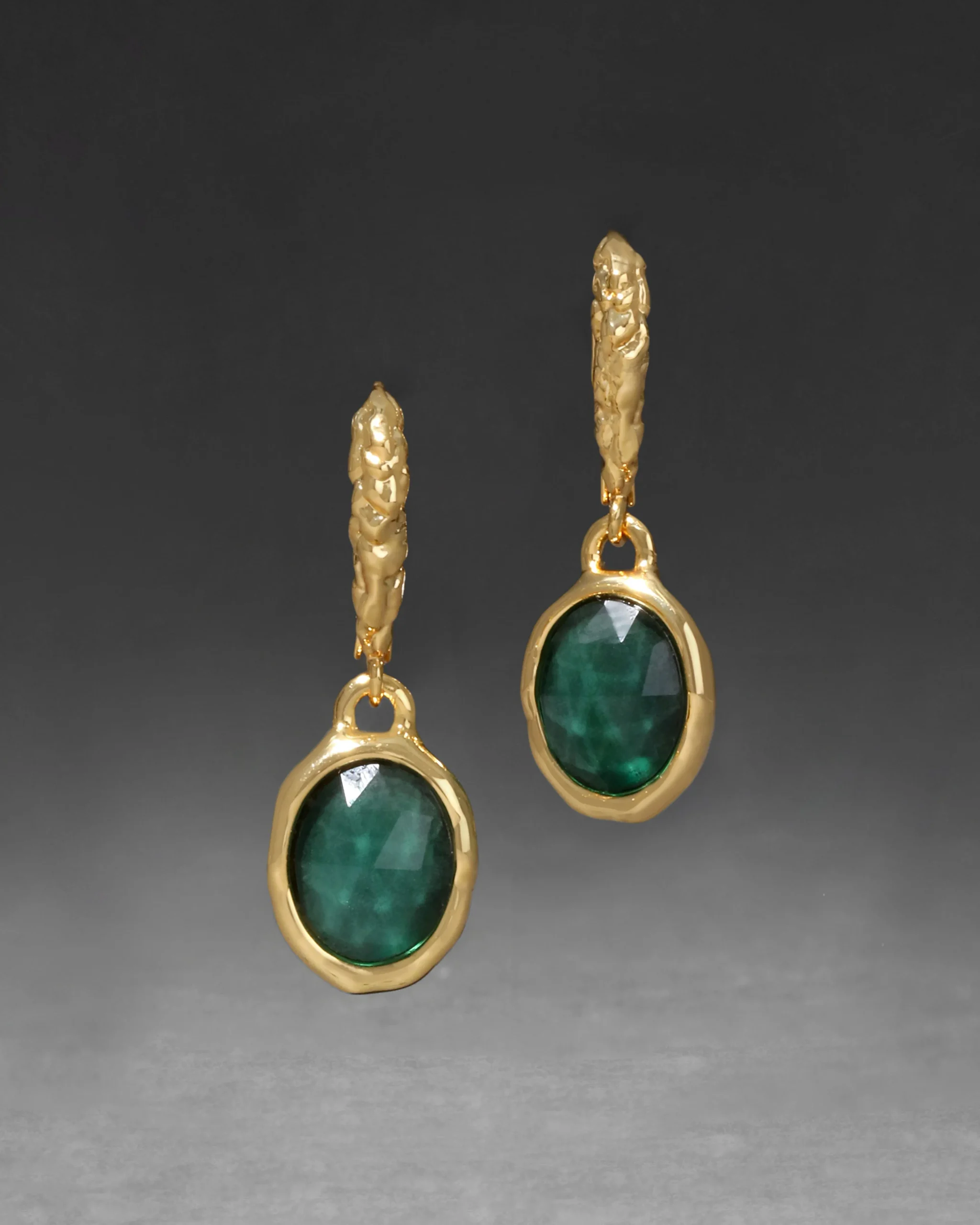 Brut Gold Linear Drop Earring- Green Pyrite