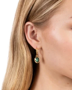 Brut Gold Linear Drop Earring- Green Pyrite