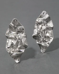 Crumpled Large Post Earring- Silver
