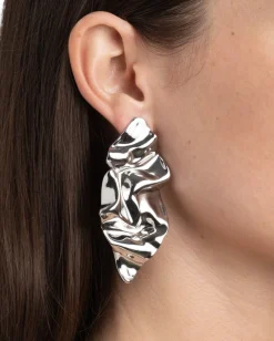 Crumpled Large Post Earring- Silver