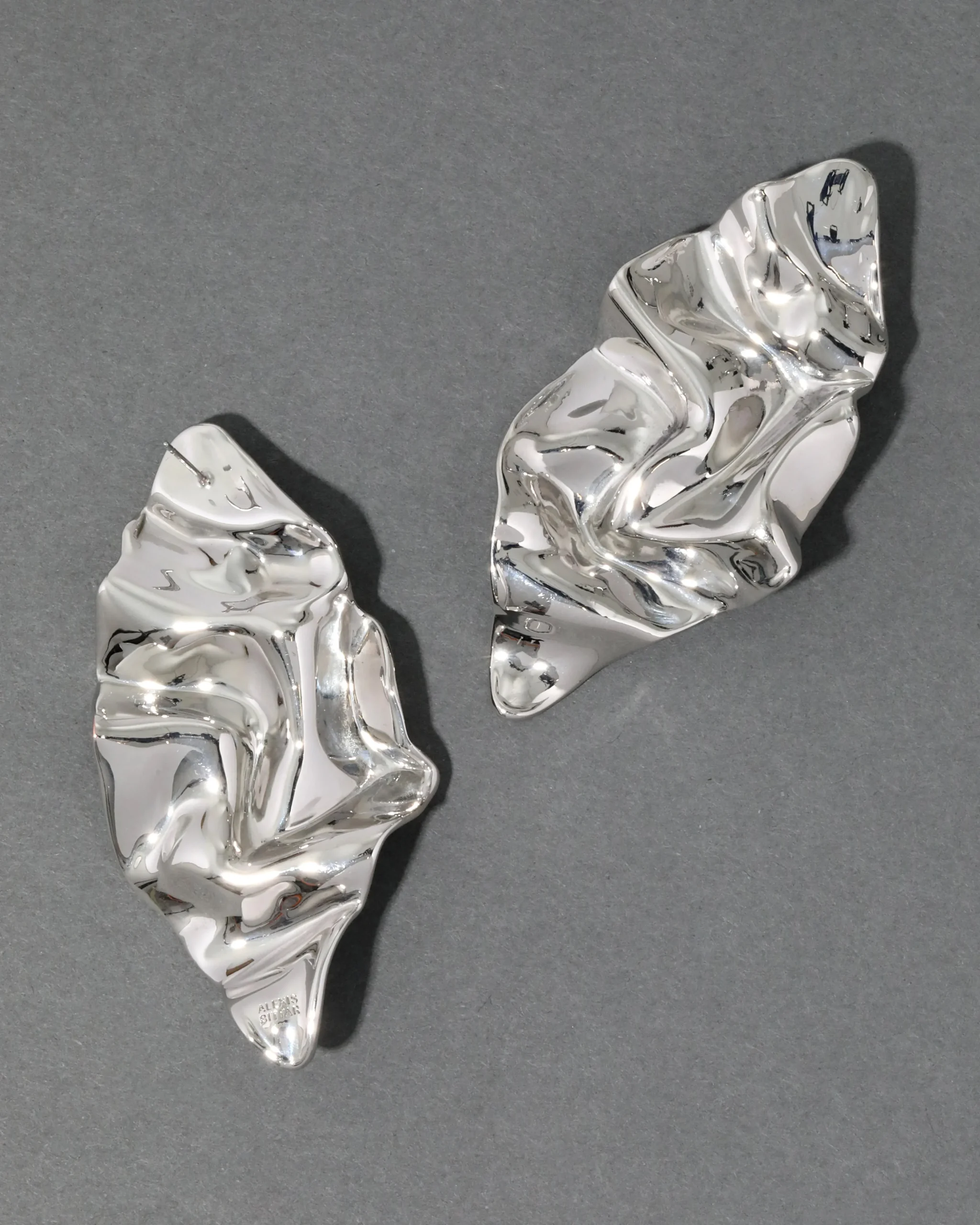 Crumpled Large Post Earring- Silver