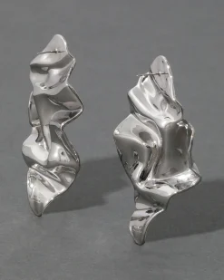 Crumpled Large Post Earring- Silver