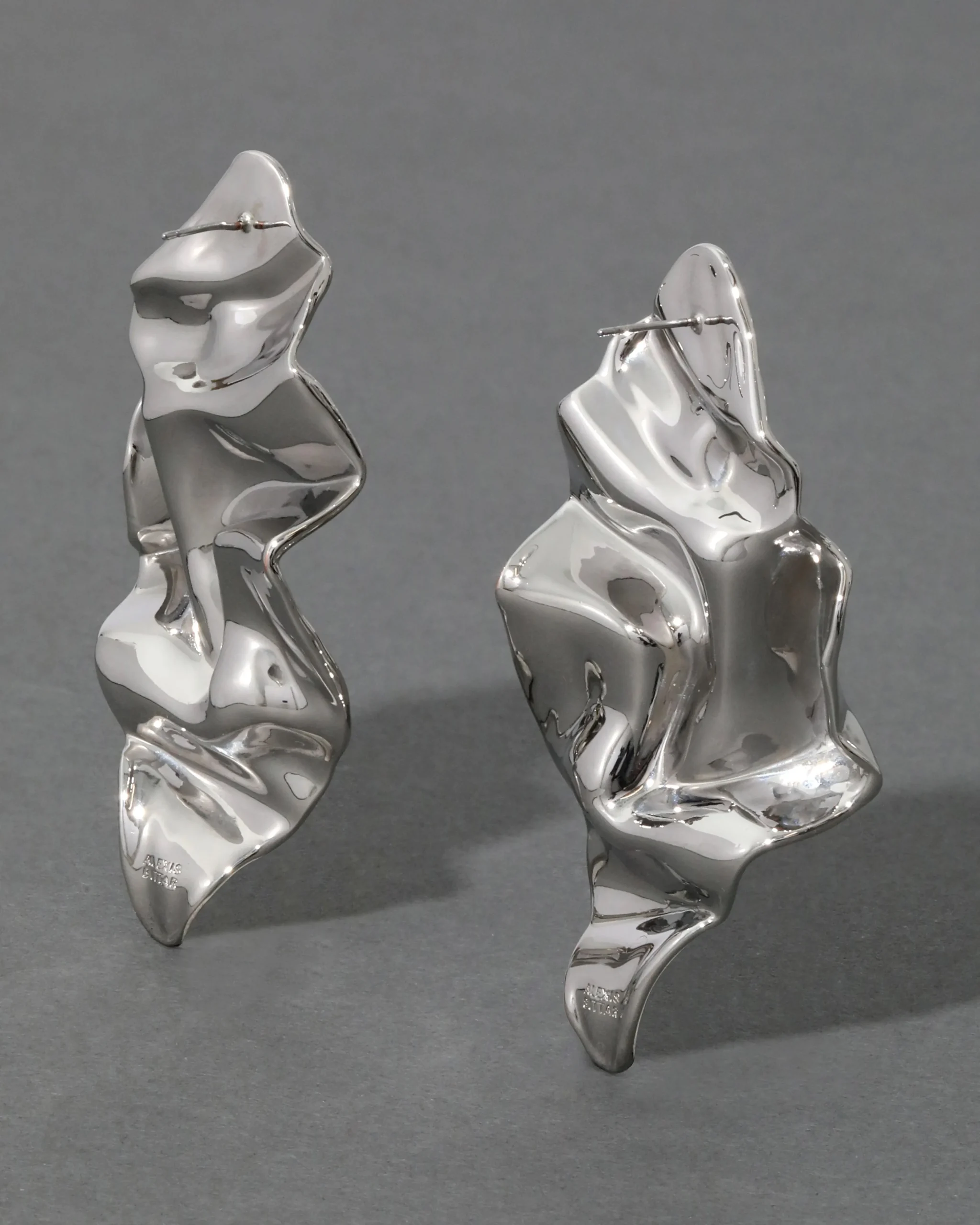 Crumpled Large Post Earring- Silver