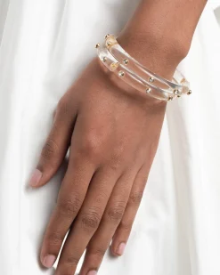Crystal Studded Lucite Hinge Bracelet- Clear