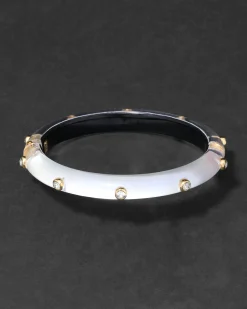 Crystal Studded Lucite Hinge Bracelet- White Opal