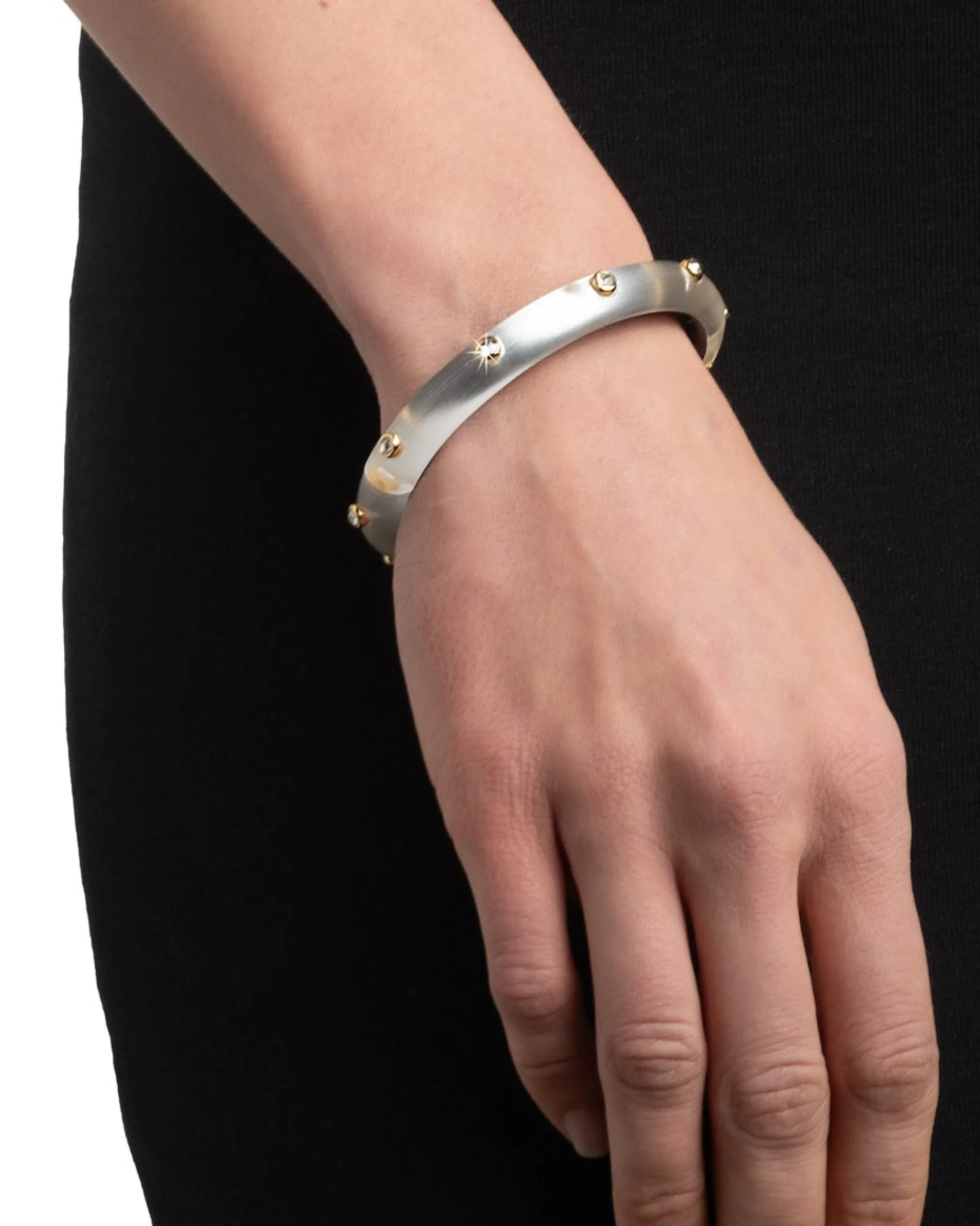 Crystal Studded Lucite Hinge Bracelet- White Opal