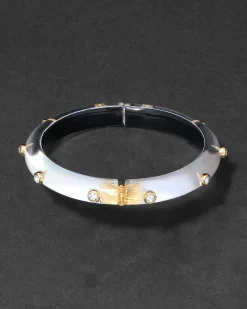 Crystal Studded Lucite Hinge Bracelet- White Opal