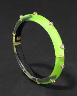 Crystal Studded Lucite Hinge Bracelet- Fluorescent Yellow
