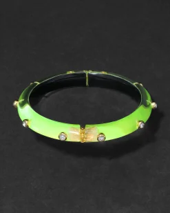 Crystal Studded Lucite Hinge Bracelet- Fluorescent Yellow