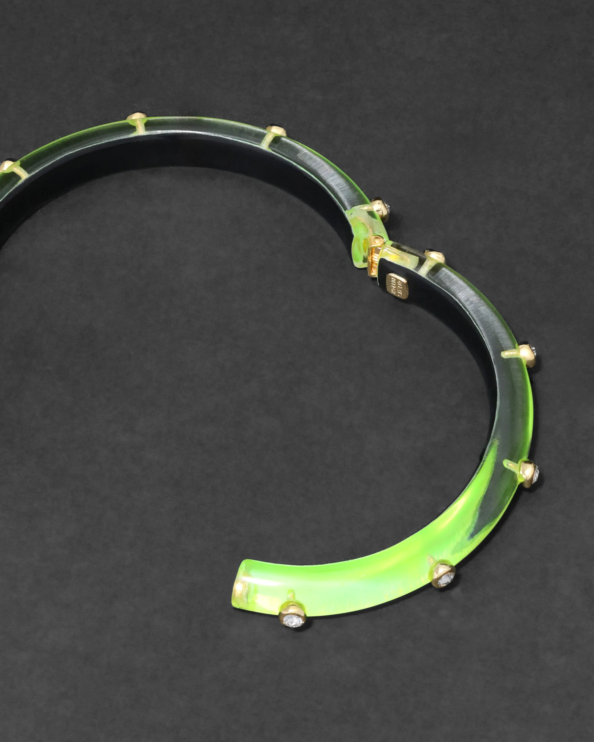 Crystal Studded Lucite Hinge Bracelet- Fluorescent Yellow