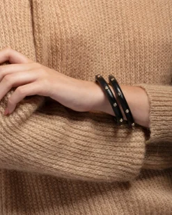 Crystal Studded Lucite Hinge Bracelet - Black