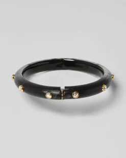 Crystal Studded Lucite Hinge Bracelet - Black