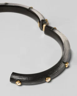 Crystal Studded Lucite Hinge Bracelet - Black