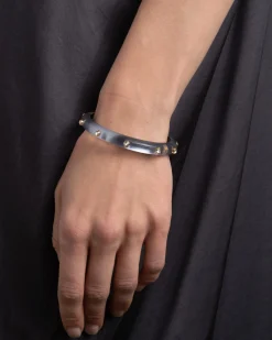 Crystal Studded Lucite Hinge Bracelet- Steel Blue