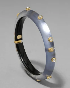 Crystal Studded Lucite Hinge Bracelet- Steel Blue