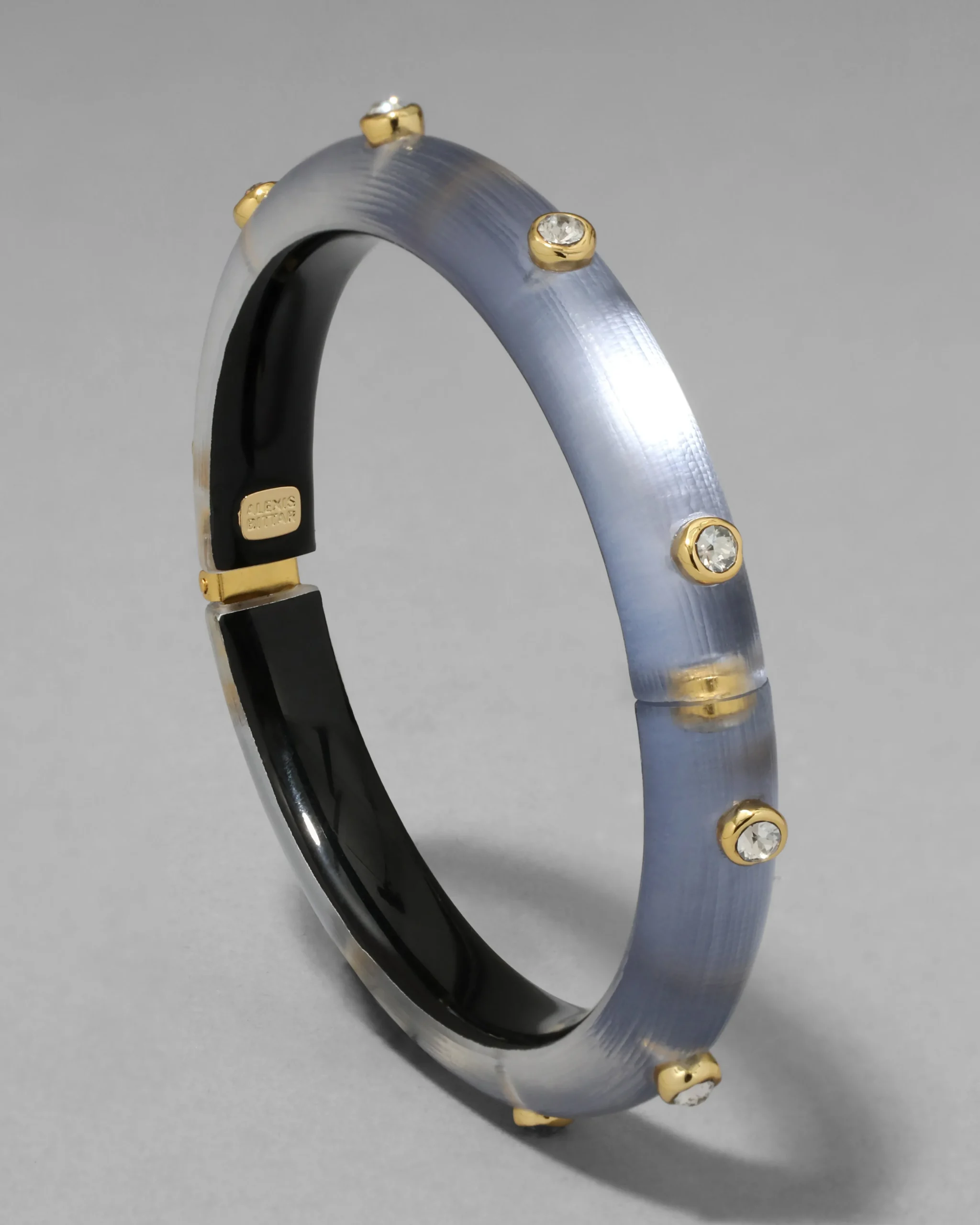 Crystal Studded Lucite Hinge Bracelet- Steel Blue