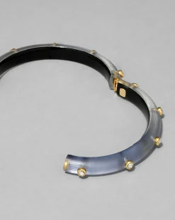 Crystal Studded Lucite Hinge Bracelet- Steel Blue