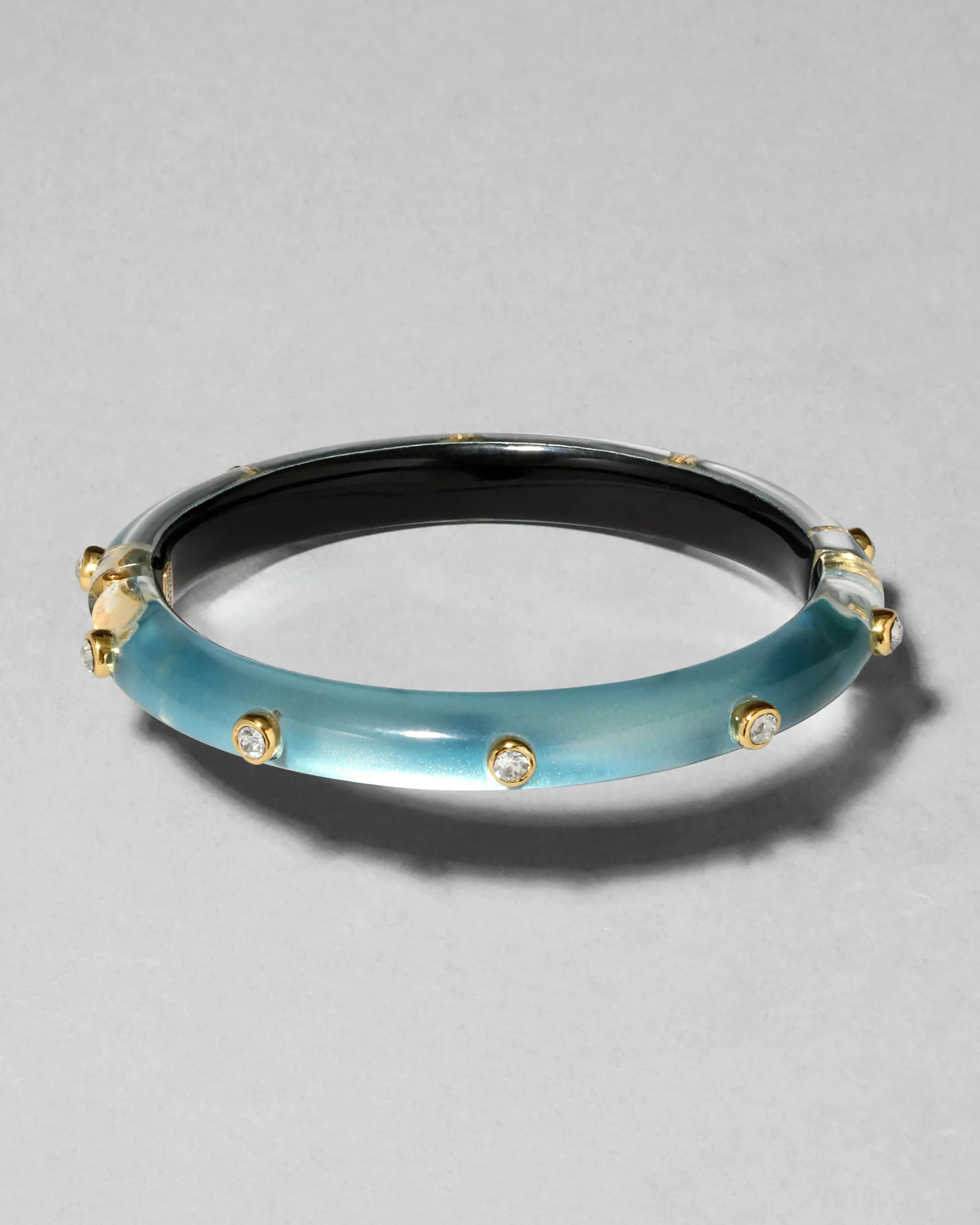Crystal Studded Lucite Hinge Bracelet- Metallic Sky