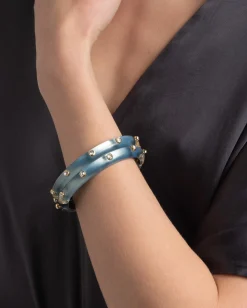 Crystal Studded Lucite Hinge Bracelet- Metallic Sky