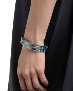 Crystal Studded Lucite Hinge Bracelet- Metallic Sky