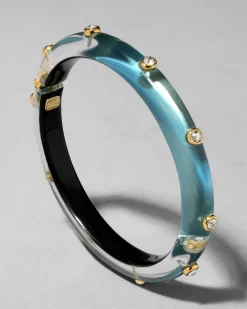 Crystal Studded Lucite Hinge Bracelet- Metallic Sky