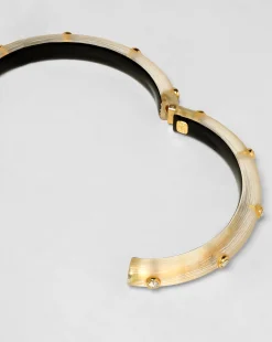 Crystal Studded Lucite Hinge Bracelet - Gold