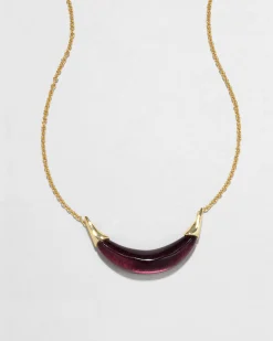 Gold Capped Crescent Lucite Necklace- Black Cherry