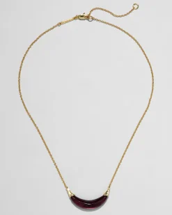 Gold Capped Crescent Lucite Necklace- Black Cherry