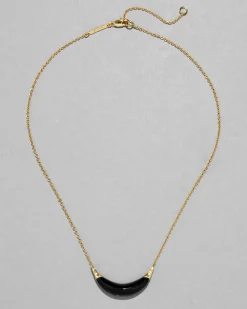 Gold Capped Crescent Lucite Necklace- Onyx