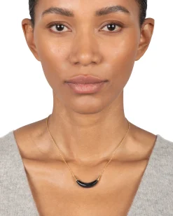 Gold Capped Crescent Lucite Necklace- Onyx