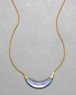 Gold Capped Crescent Lucite Necklace- Steel Blue
