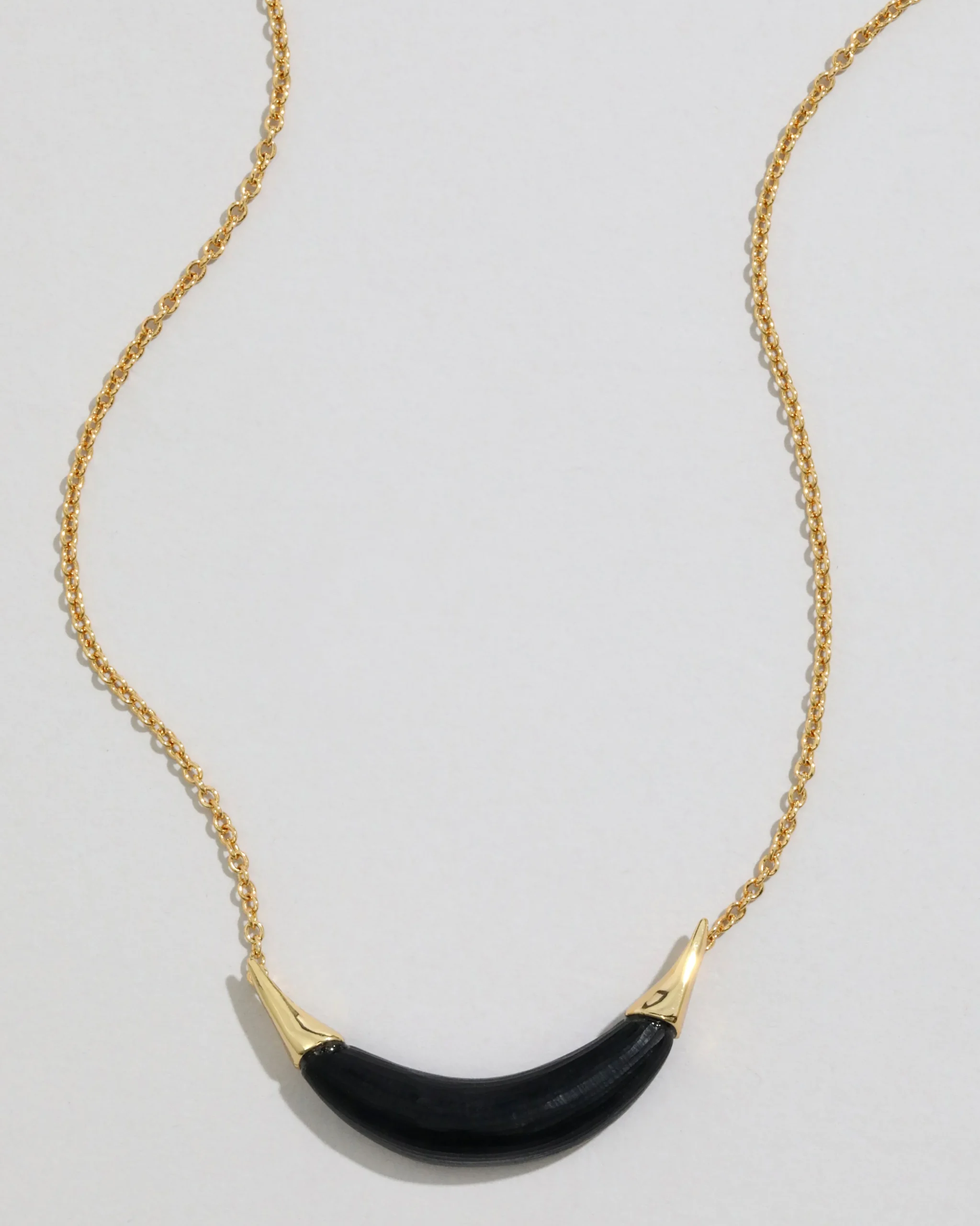 Gold Capped Crescent Lucite Necklace- Black