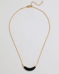 Gold Capped Crescent Lucite Necklace- Black