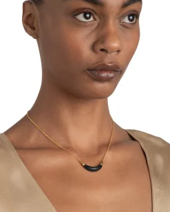 Gold Capped Crescent Lucite Necklace- Black