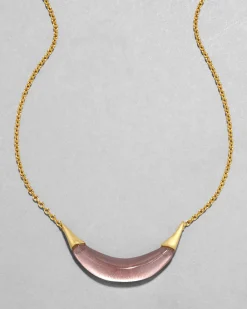 Gold Capped Crescent Necklace- Dusty Rose